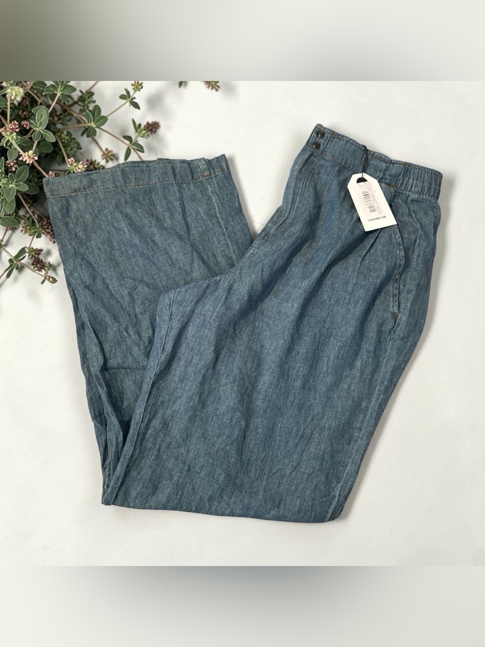 Rowan NWT Cameron Japanese Fluid Denim Wide Leg Pant Vintage Blue L Retail $250